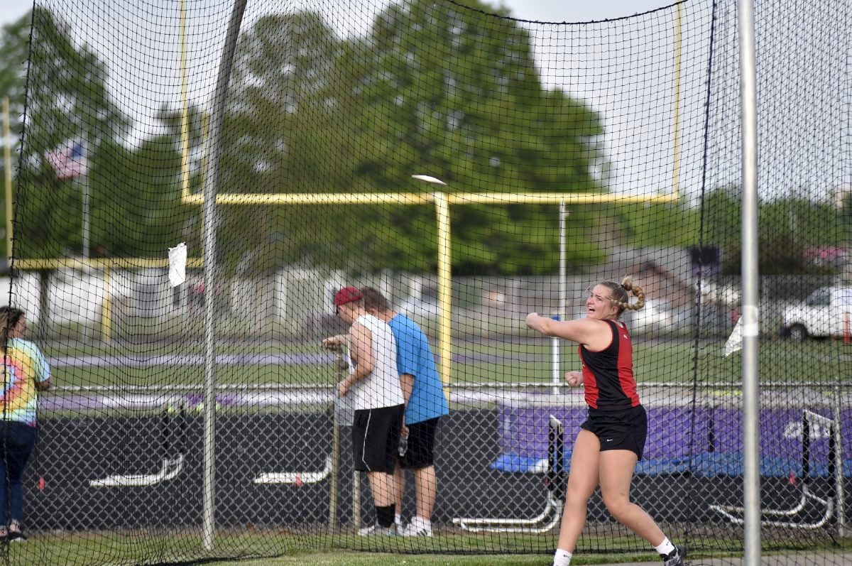 Brownstown Cenral’s Avery Koch throws the discus during the sectional meet at Seymour. Koch won both the discus and shot put and advanced to regional in both events.  Arv Koontz